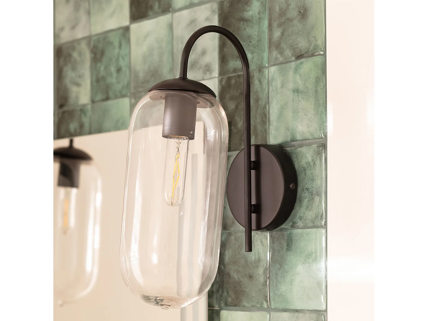 Applique da Parete Esterno Metallo e Vetro Dubah Nero