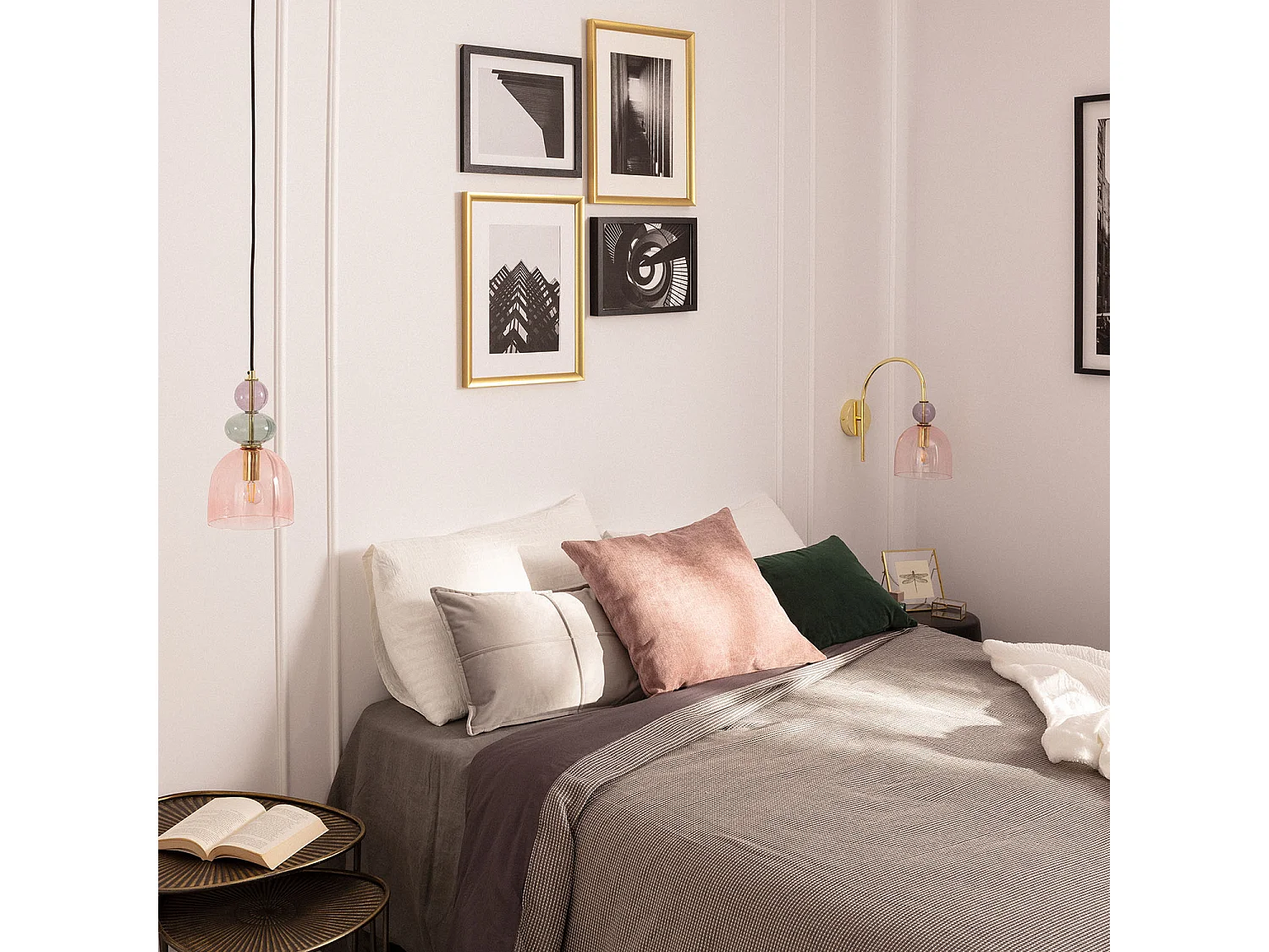 Lámpara de Pared Metal y Cristal Baudelaire Rosa