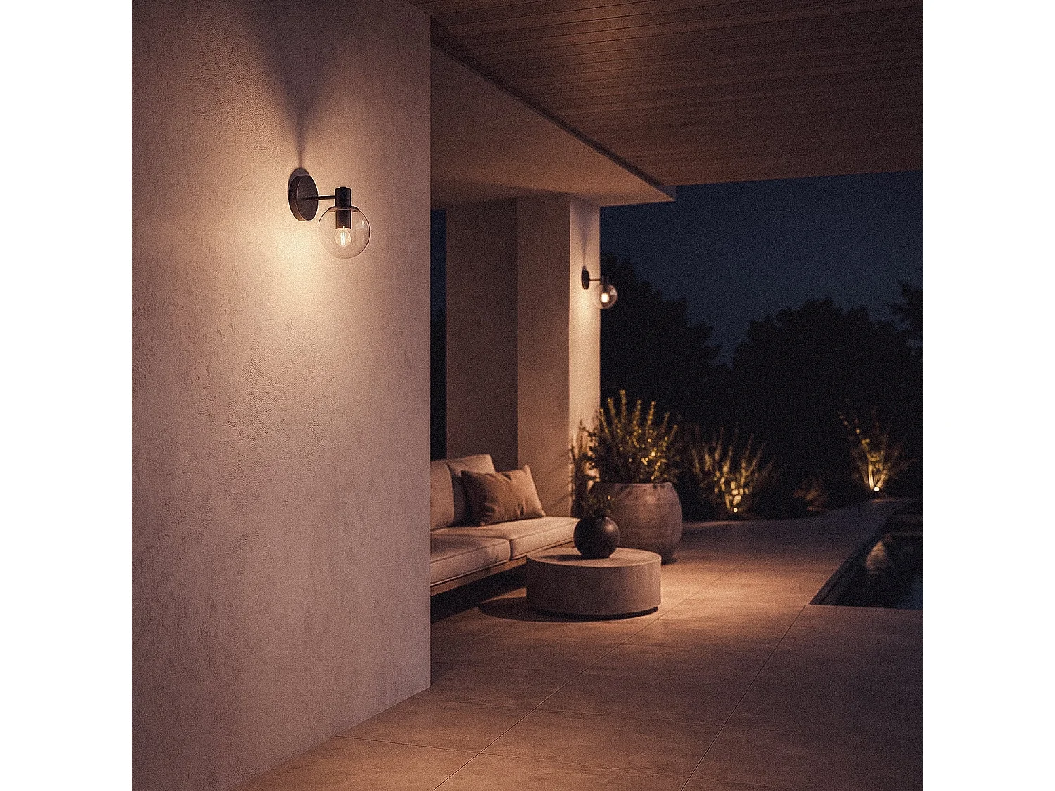 Lámpara de Pared Exterior Metal y Cristal Yanbu Negro