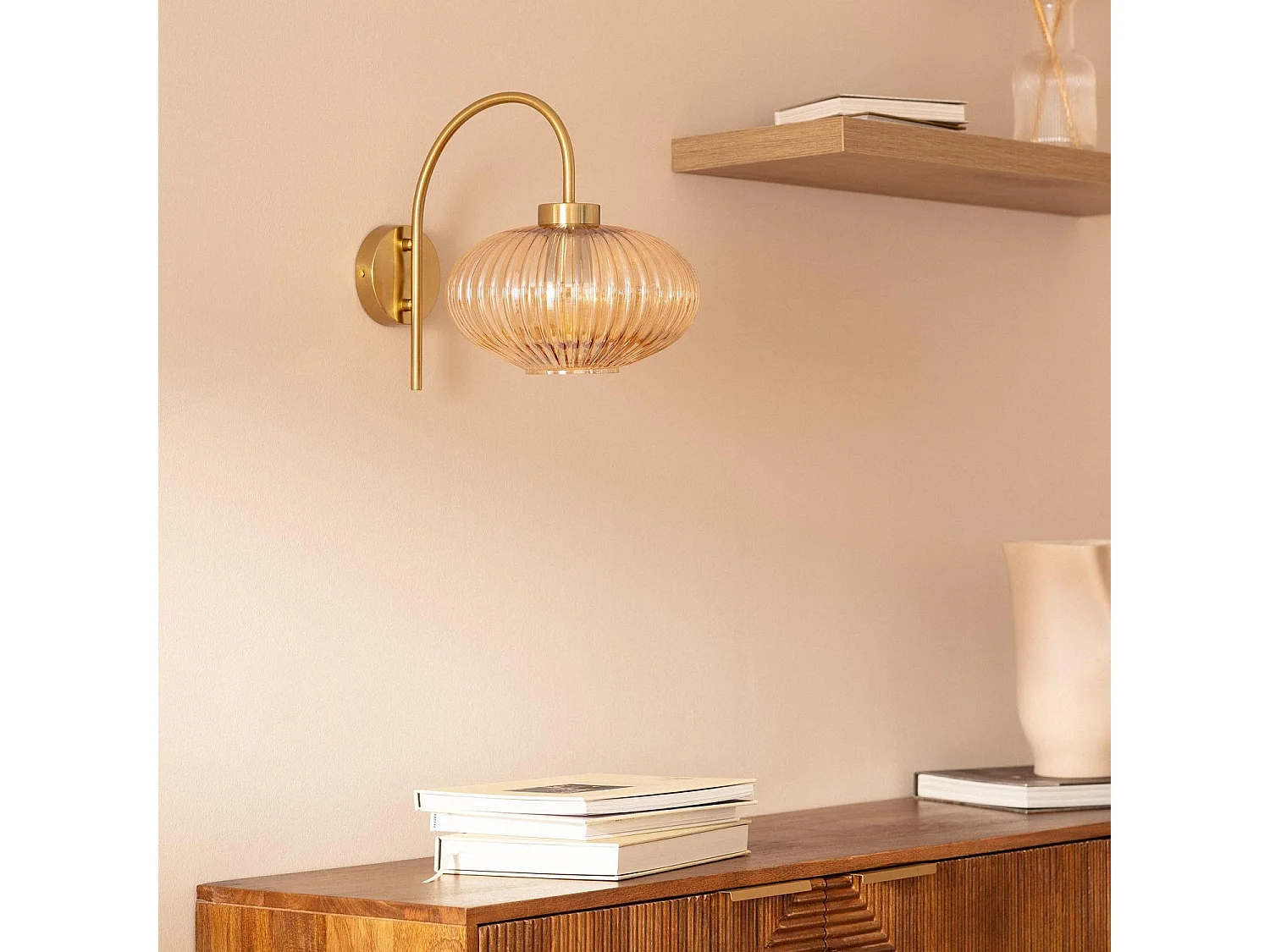 Lampe Murale Métal et Verre Basile Ambre