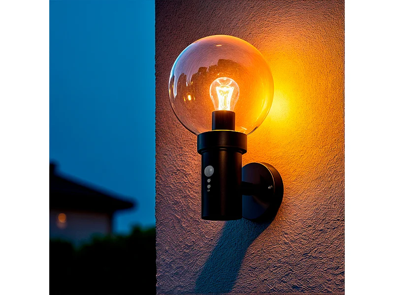 Applique Murale Extérieure Acier Inoxydable avec Détecteur PIR Optic  Noir