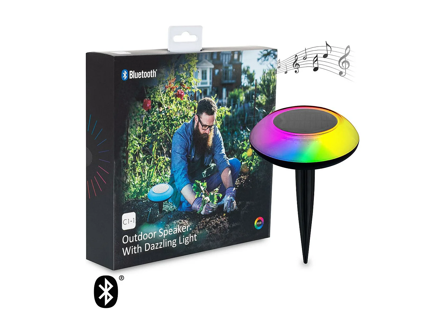 Haut-parleur Bluetooth avec Piquet pour Extérieur et LED RGBW IP44 pour Smartphone RGBW