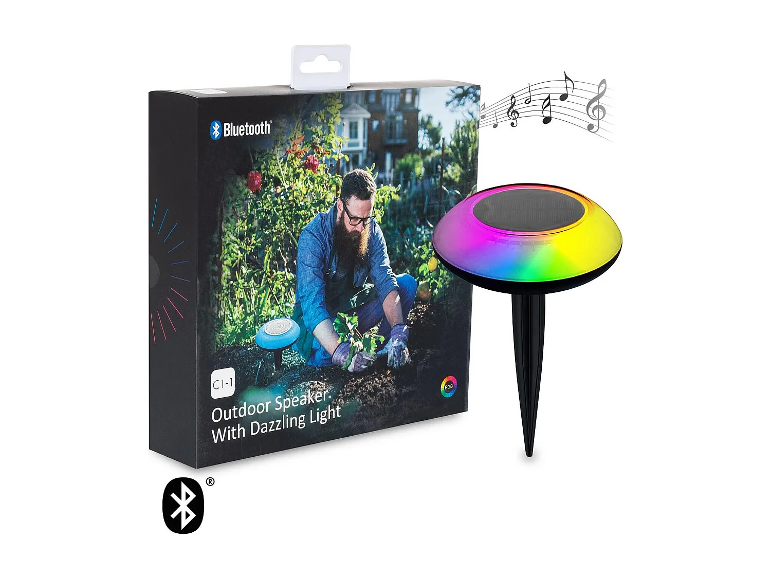 Haut-parleur Bluetooth avec Piquet pour Extérieur et LED RGBW IP44 pour Smartphone RGBW