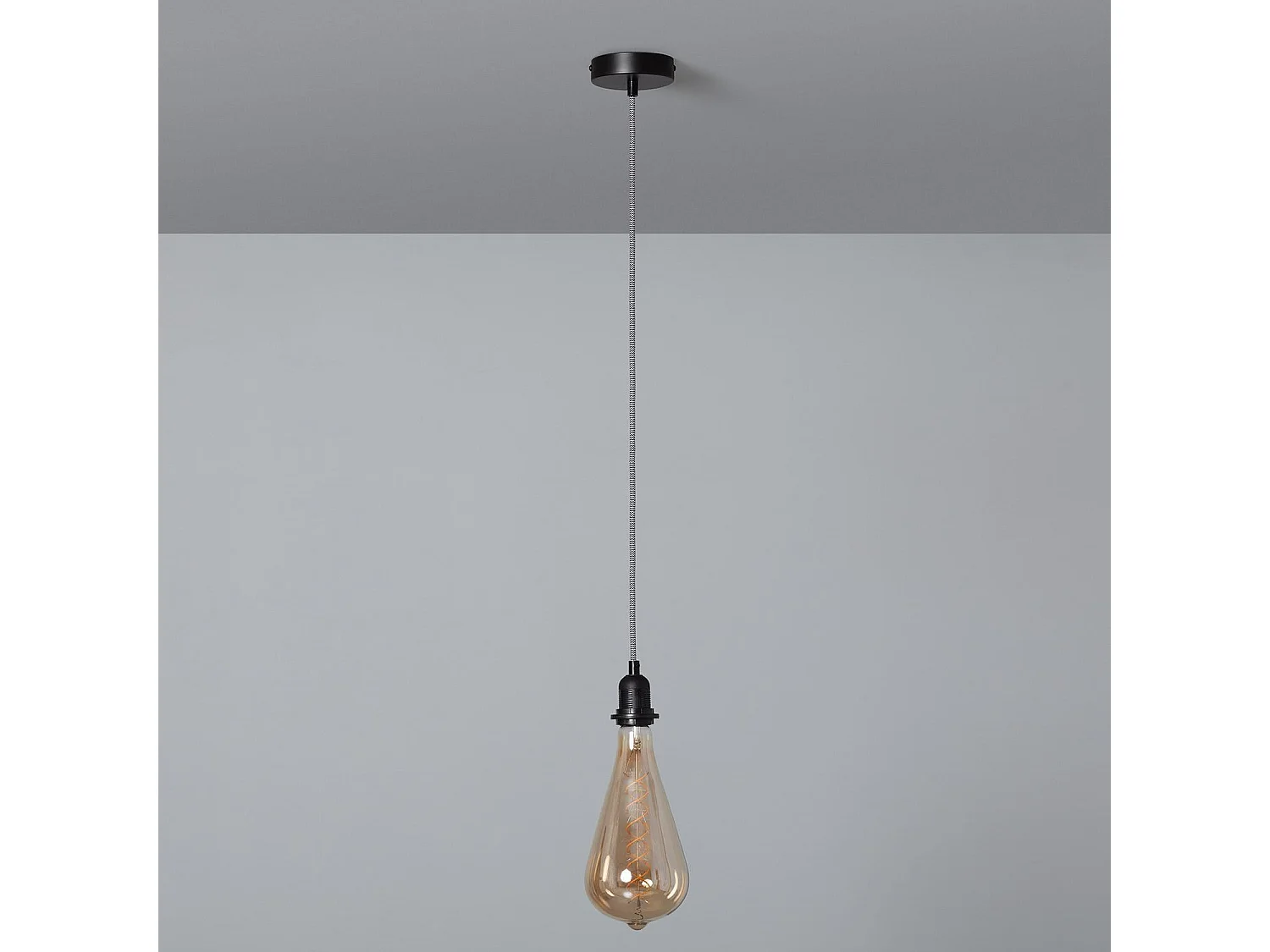 Rosone con Portalampada per Lampade a Sospensione con Cavo Elettrico Tessuto Bianco e Nero Bianco - Nero