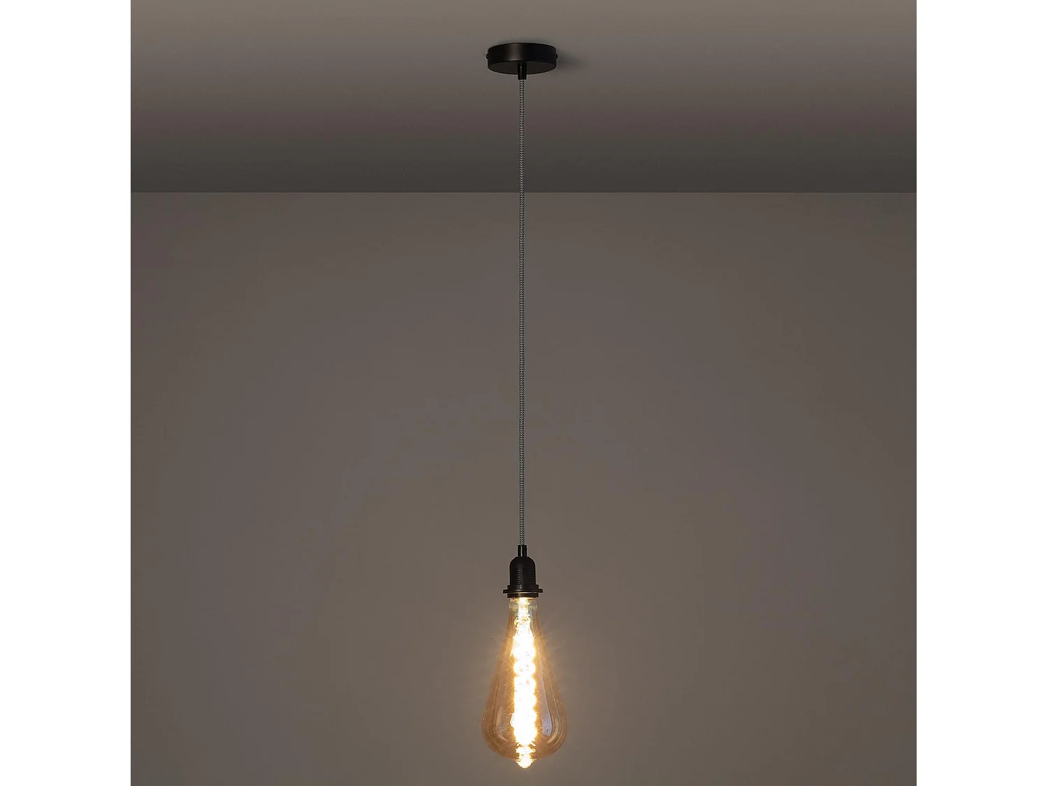 Rosone con Portalampada per Lampade a Sospensione con Cavo Elettrico Tessuto Bianco e Nero Bianco - Nero