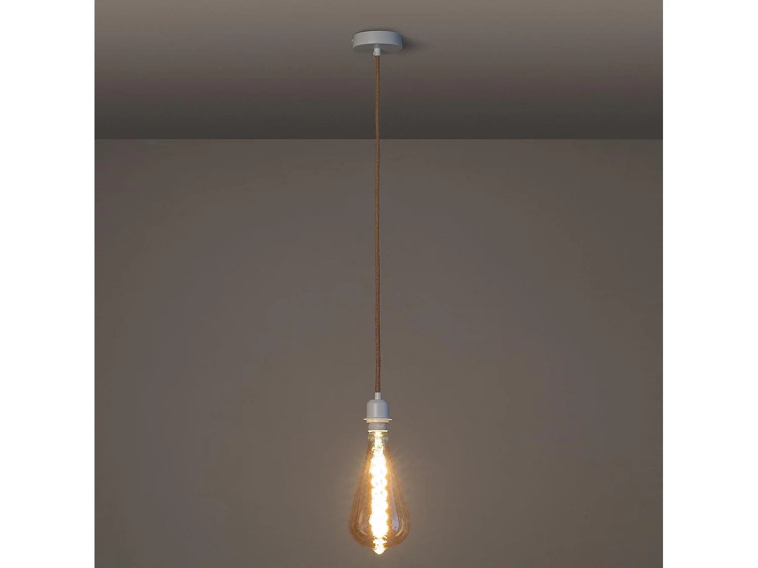 Suspension avec Câble Textile Naturel et Blanc sans Abat-jour Naturel