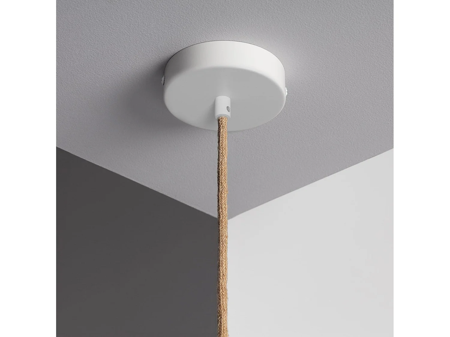 Suspension avec Câble Textile Naturel et Blanc sans Abat-jour Naturel