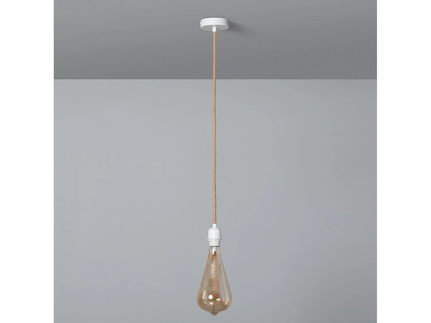 Lampada a Sospensione con Cavo Tessile Naturale e Bianco Naturale