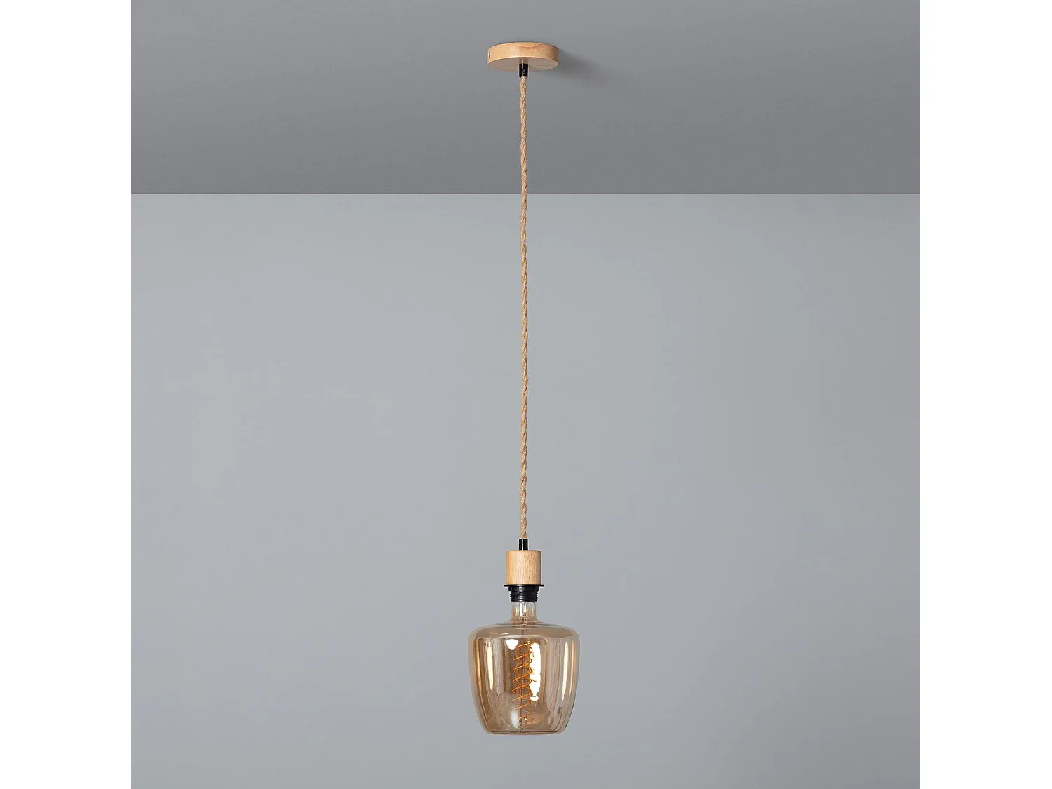 Suspension avec Câble Textile Tressé Naturel et Noir sans Abat-jour Naturel