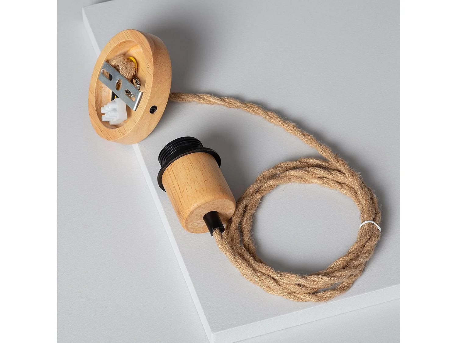 Suspension avec Câble Textile Tressé Naturel et Noir sans Abat-jour Naturel