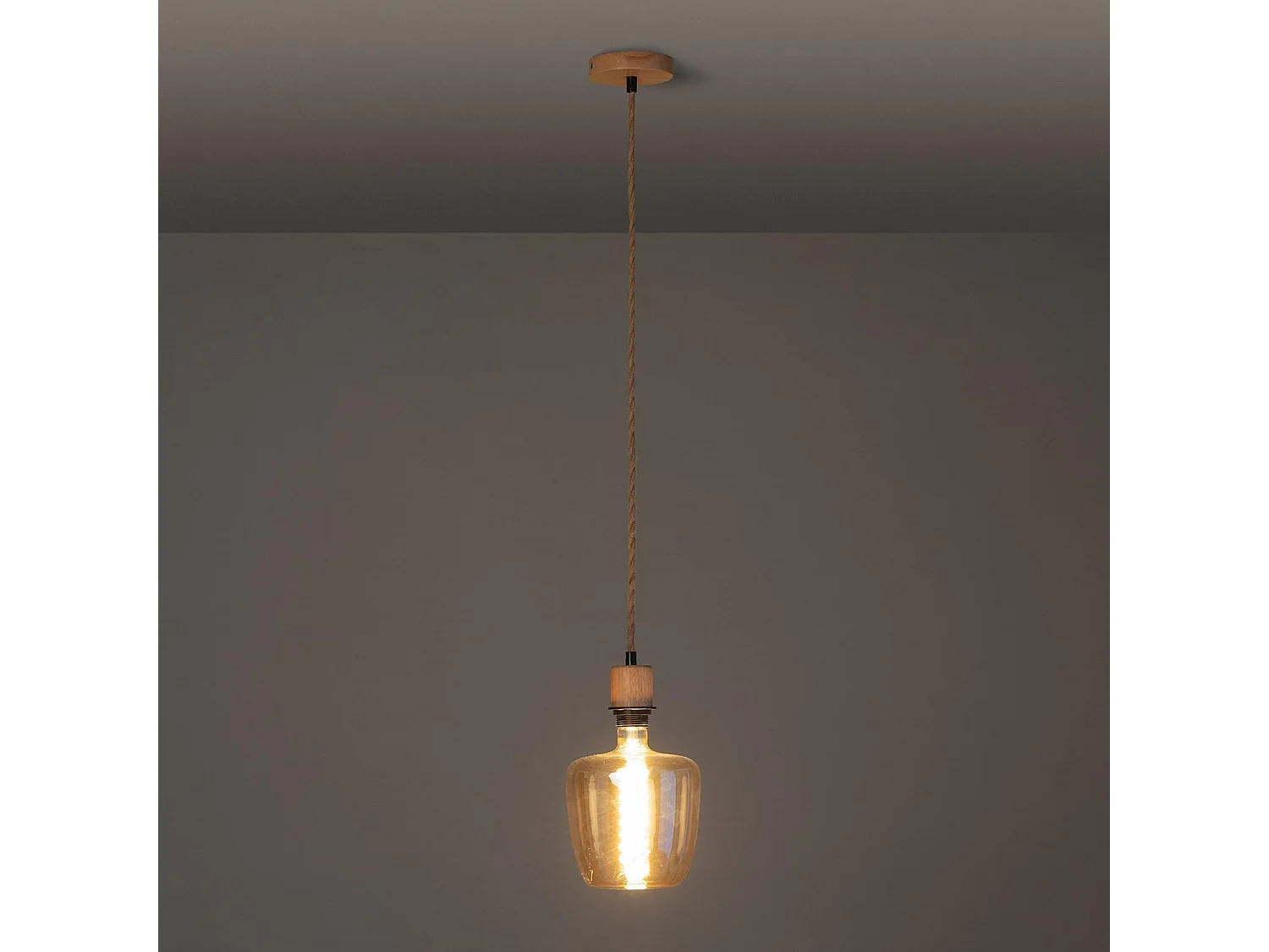 Suspension avec Câble Textile Tressé Naturel et Noir sans Abat-jour Naturel