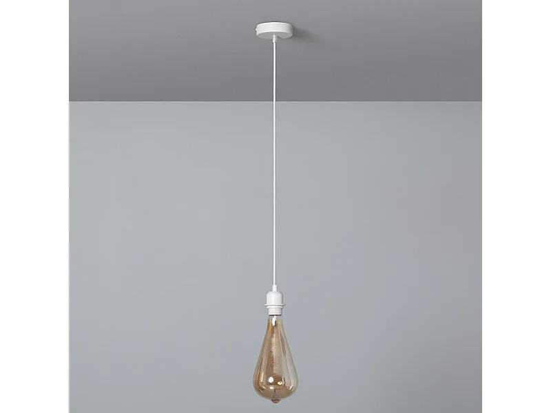 Lampada a Sospensione con Cavo Tessile Bianco Bianco