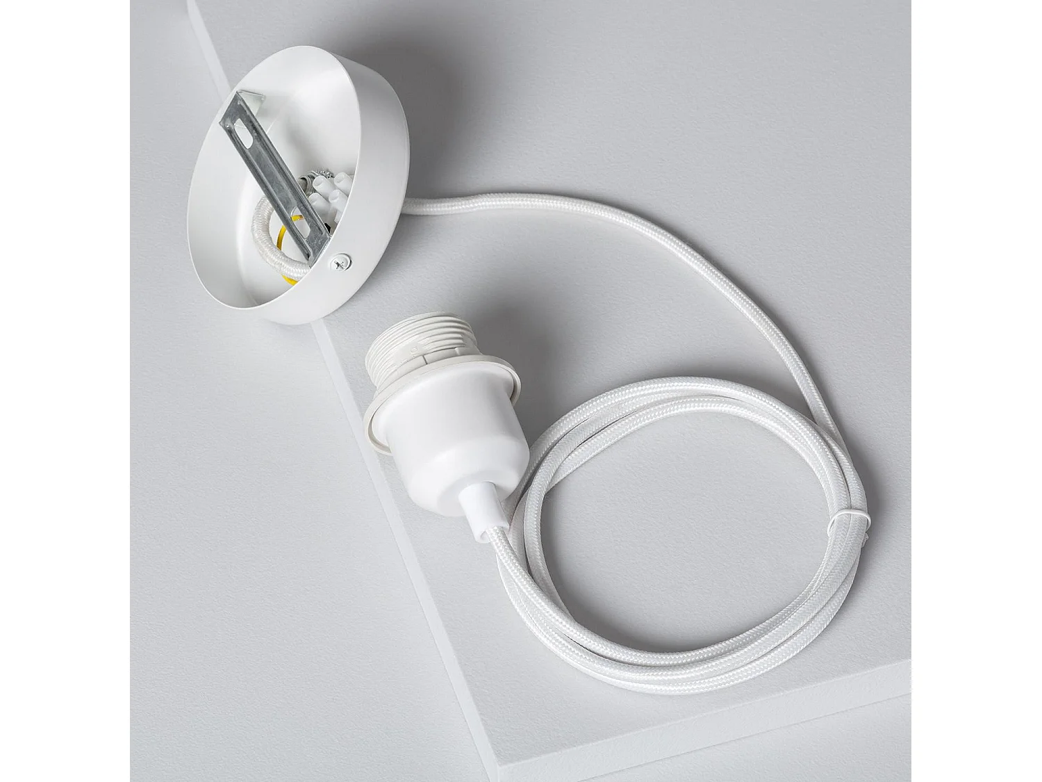 Lámpara Colgante con Cable Textil Blanco Blanco