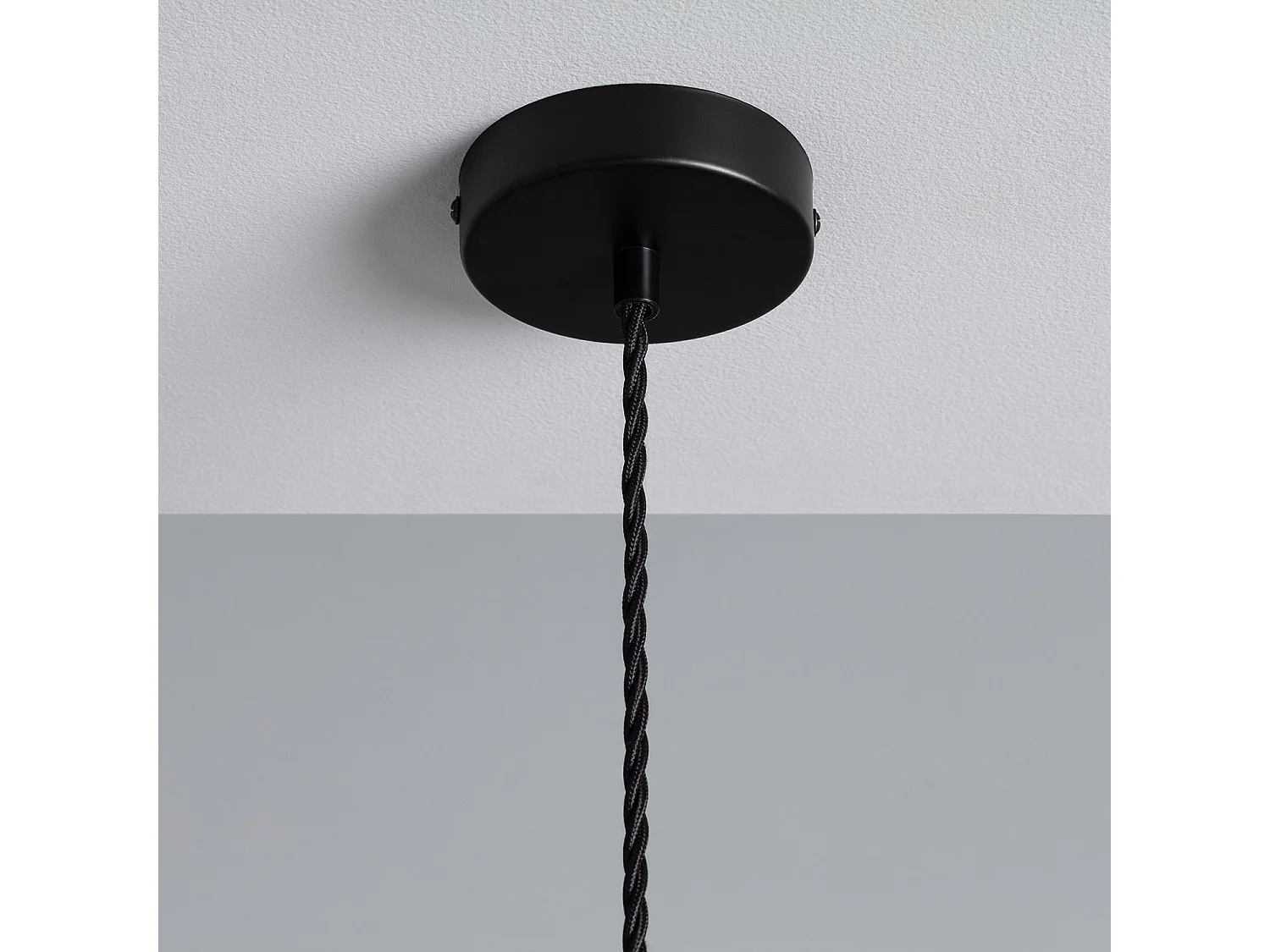 Rosone con Portalampada per Lampade a Sospensione con Cavo Elettrico Tessuto Intrecciato Nero Nero