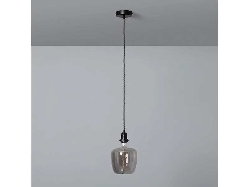 TechBrey Lámpara Colgante con Cable Textil Trenzado Negro sin Pantalla