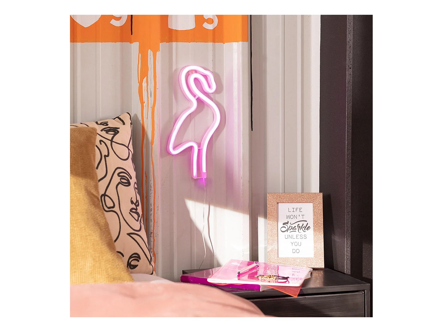 Neon LED Flamingo con Batteria Rosa