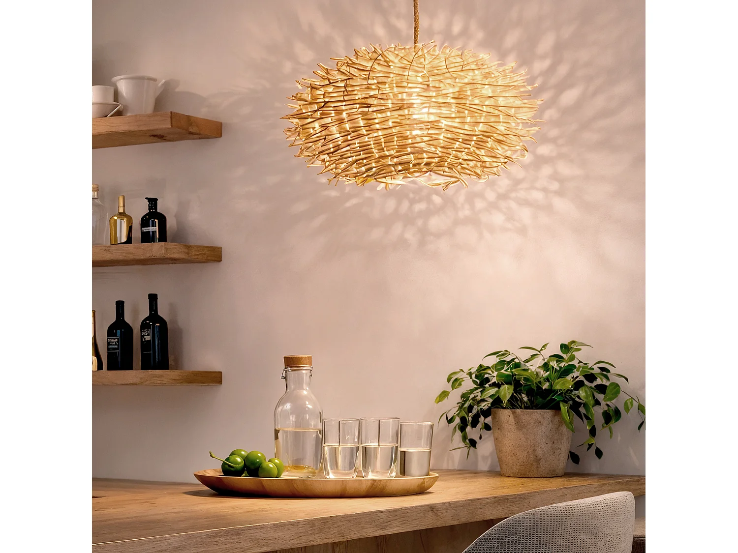 Suspension Rotin Nulko ILUZZIA S Textile naturel