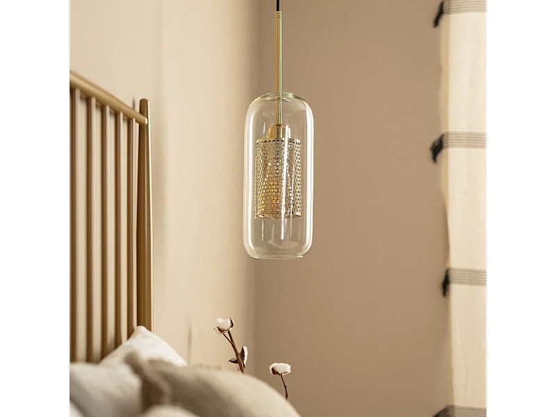 Lámpara Colgante Metal y Cristal Julieta Lungo Dorado