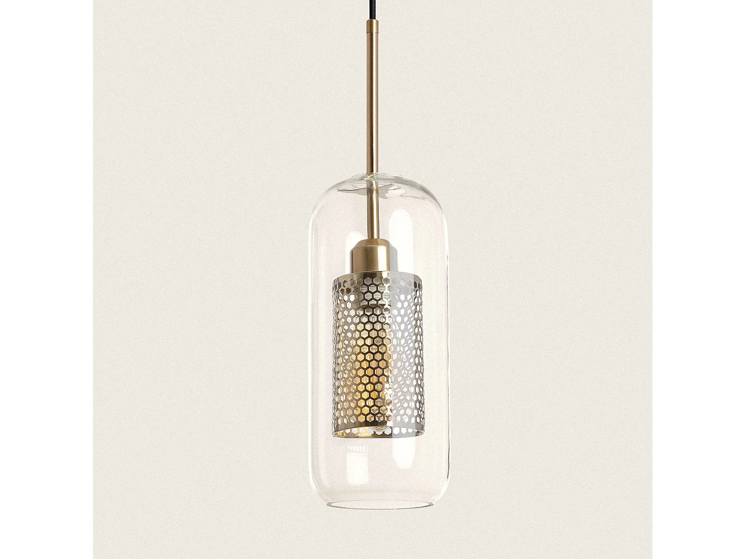 Lámpara Colgante Metal y Cristal Julieta Lungo Dorado