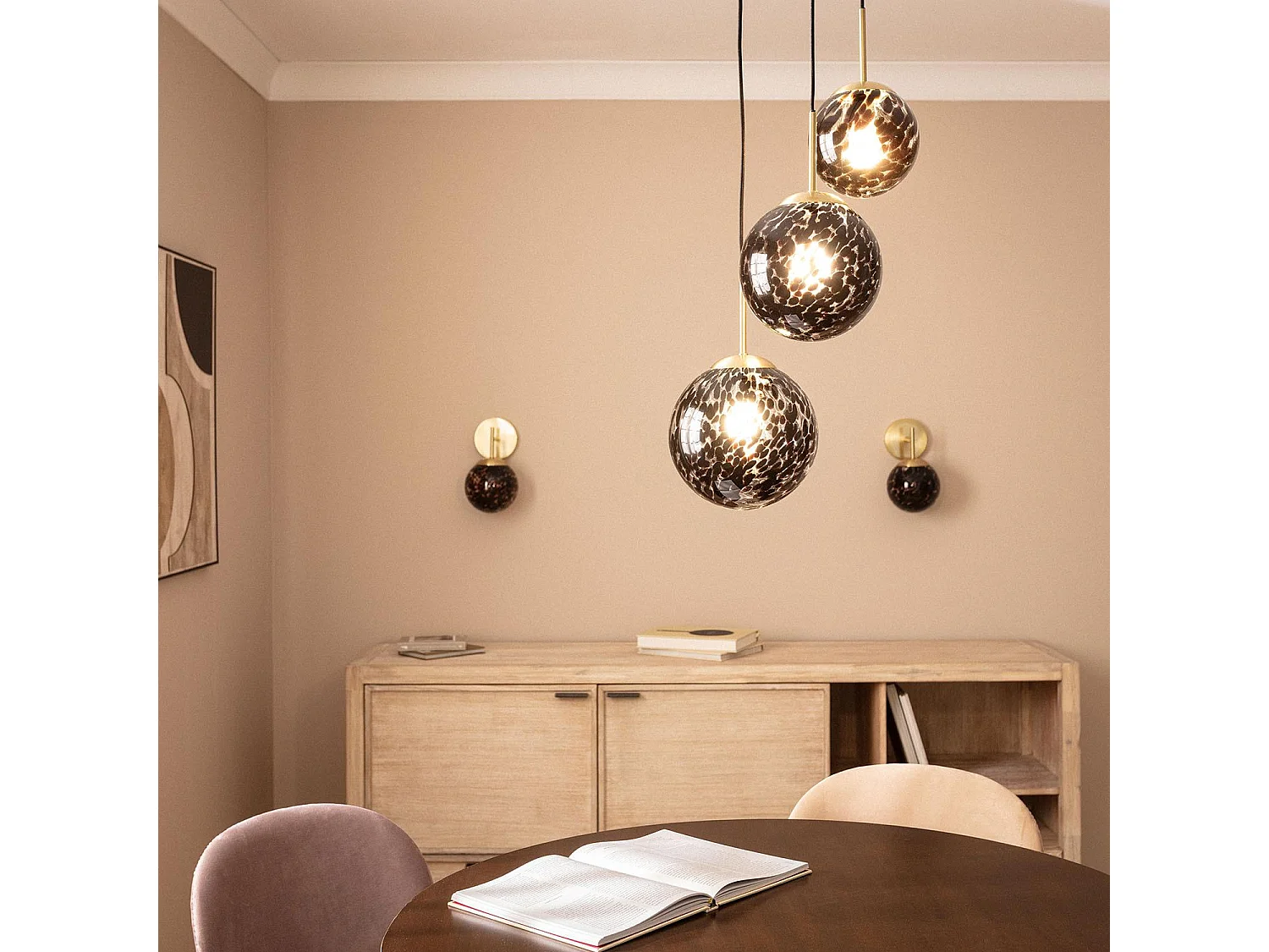 Lámpara Colgante Metal y Cristal Pardo Dorado