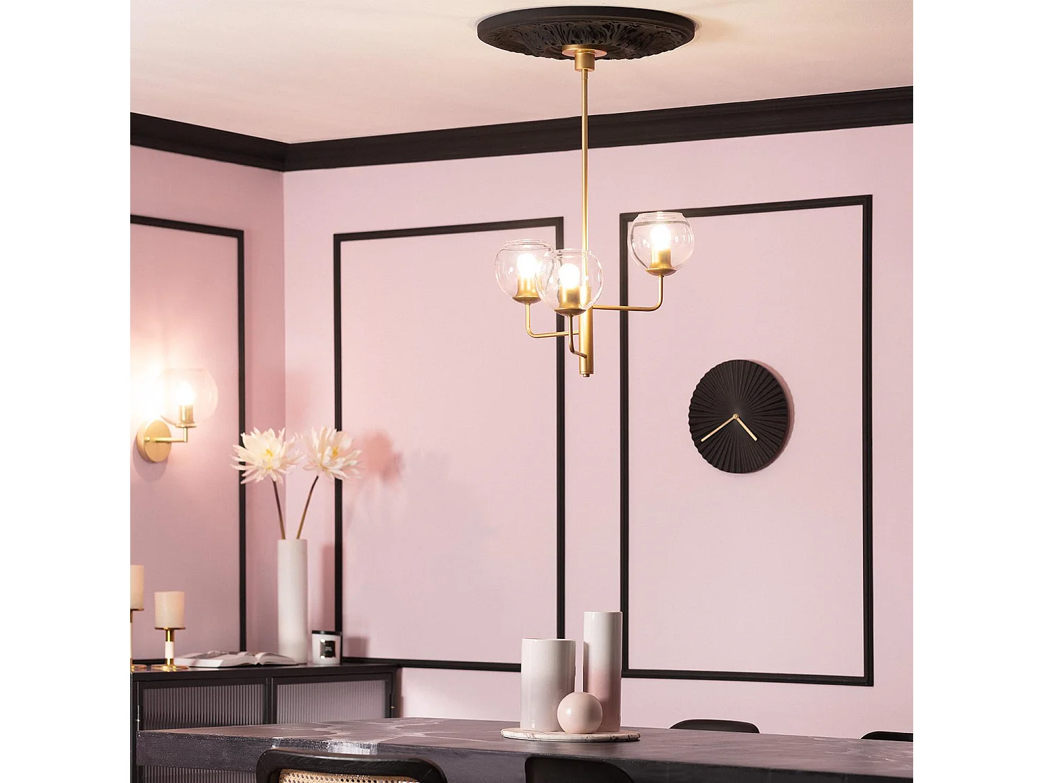 Lámpara Colgante Metal y Cristal Tribubble Dorado