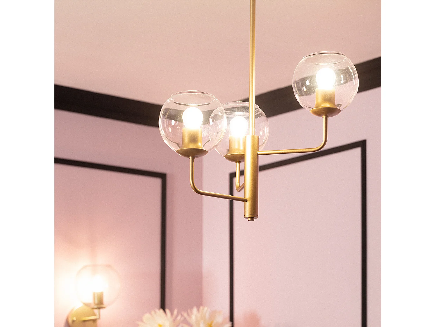 Lámpara Colgante Metal y Cristal Tribubble Dorado