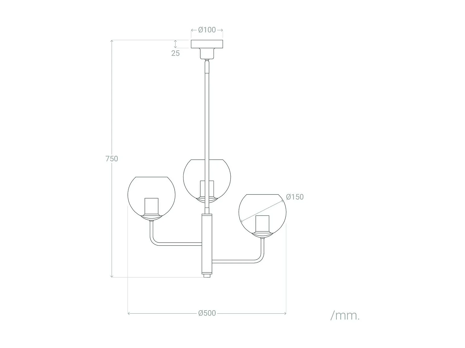 Suspension en métal et verre Tribubble Doré