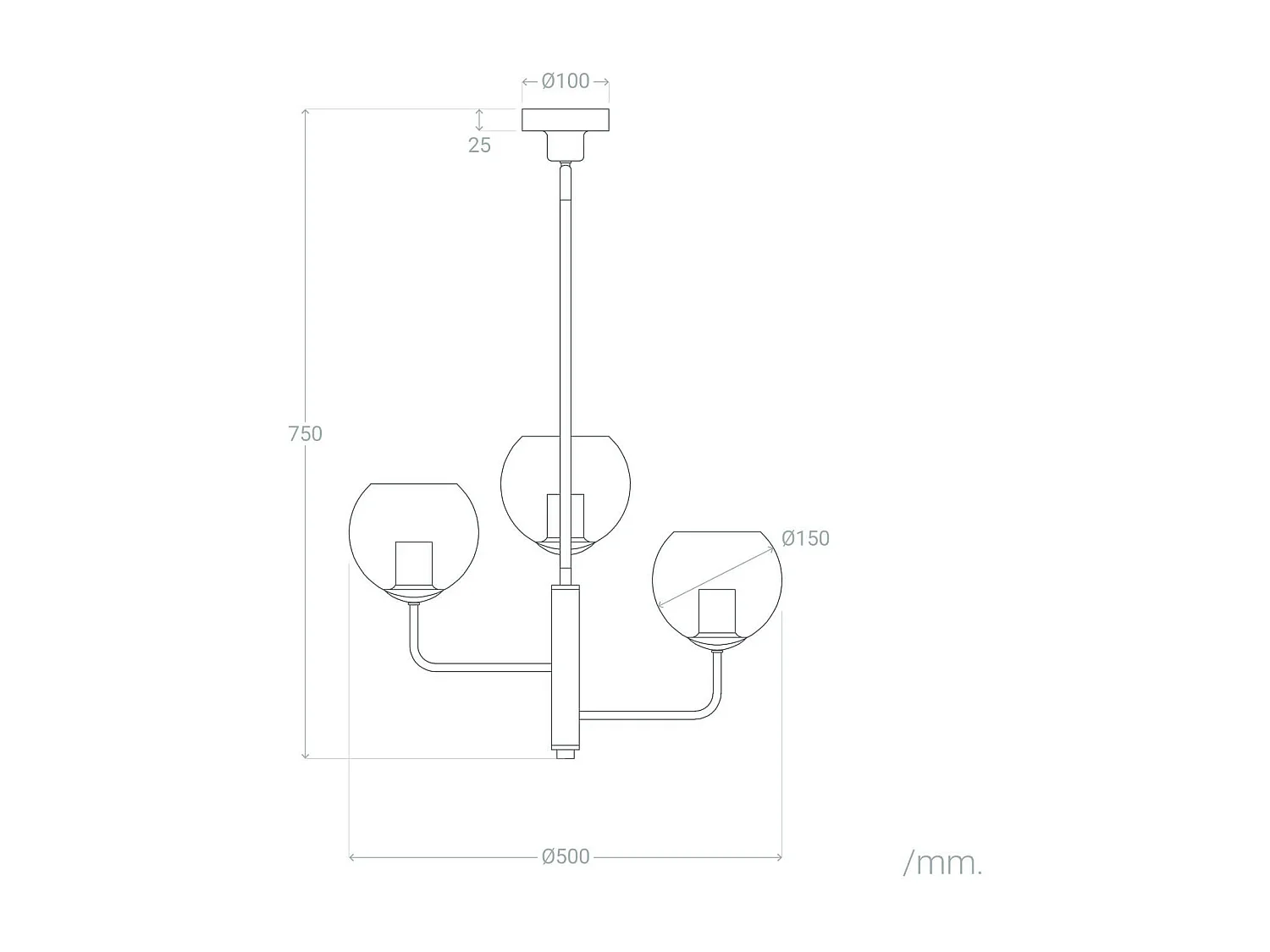 Suspension en métal et verre Tribubble Doré
