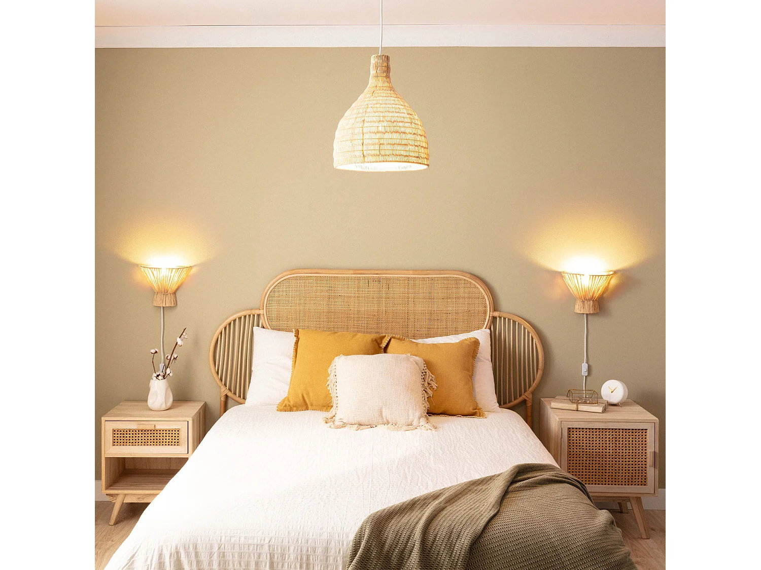 Lampada a Sospensione Rattan Kegle Naturale