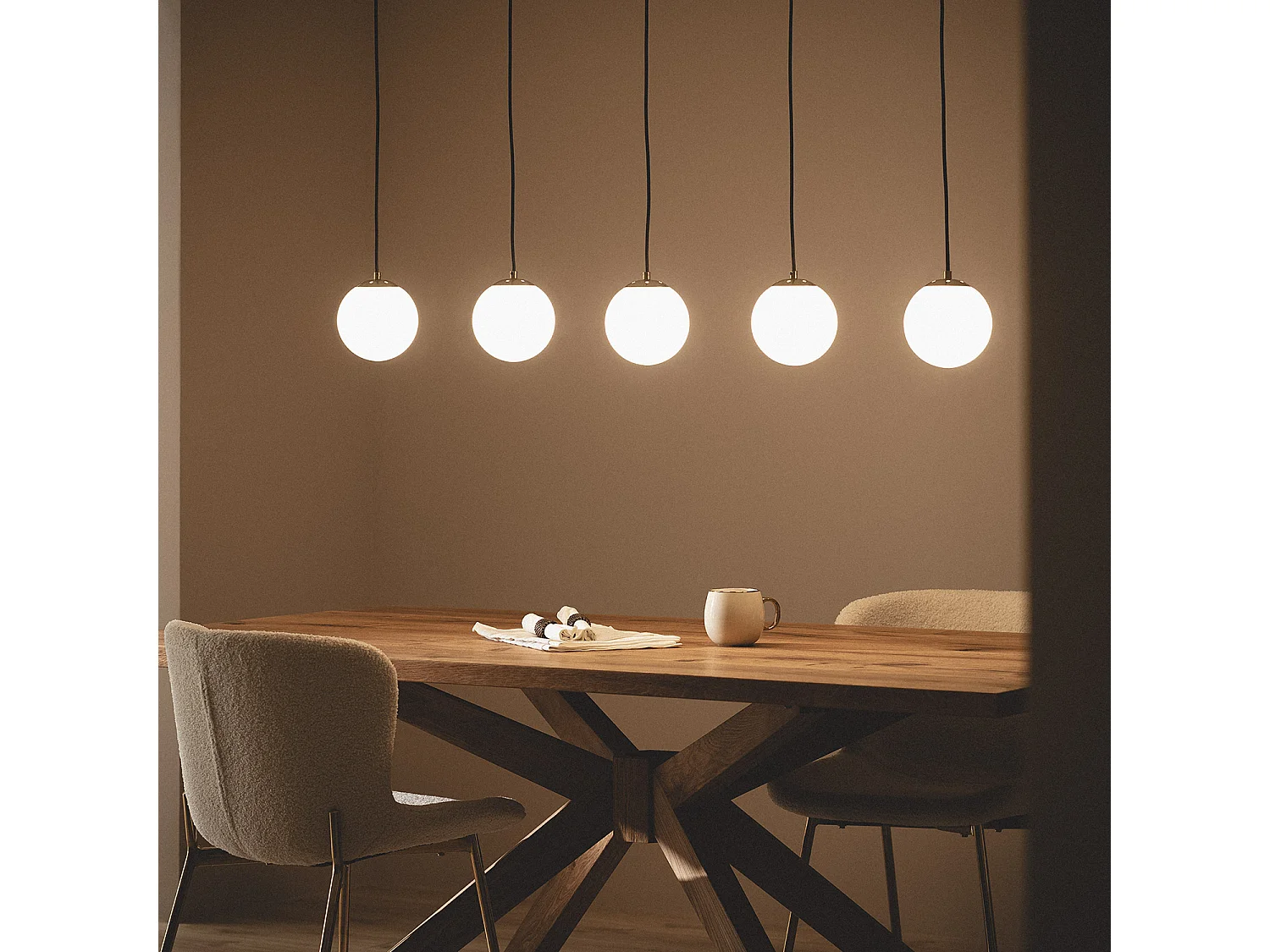 Lampada Sospensione Metallo e Vetro Moonlight Brass 5 Faretti Oro