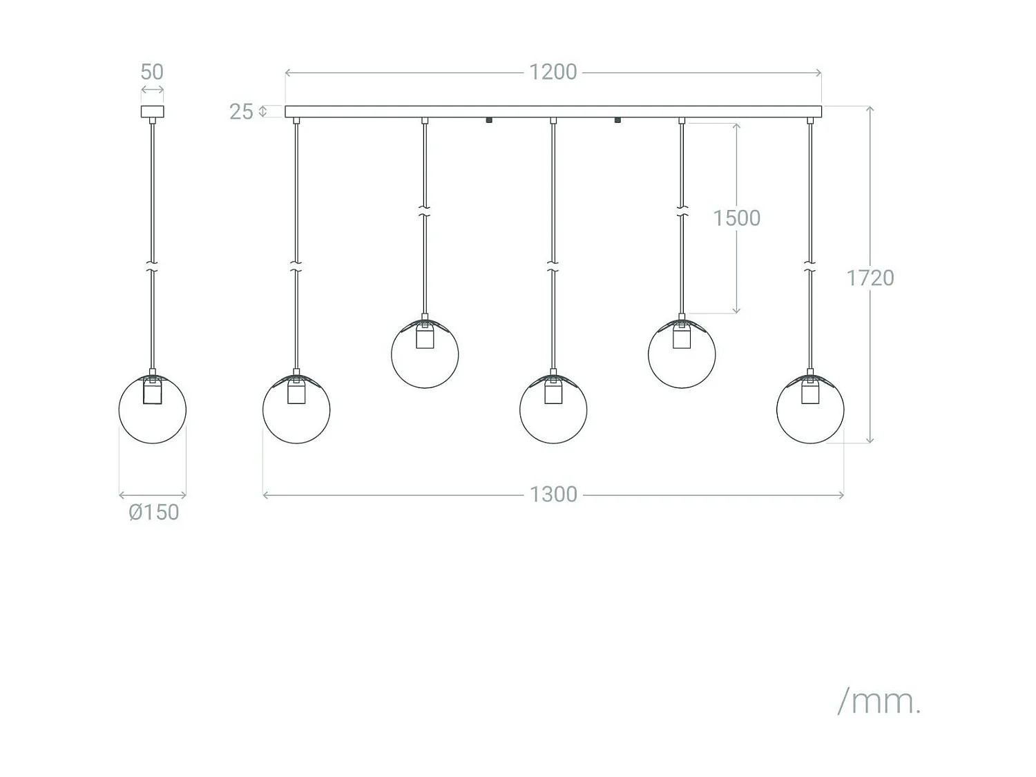 Suspension Métal et Verre Moonlight Brass 5 Spots Doré