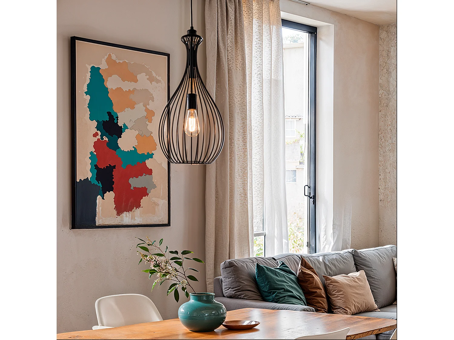 Suspension Métal Penny Noir