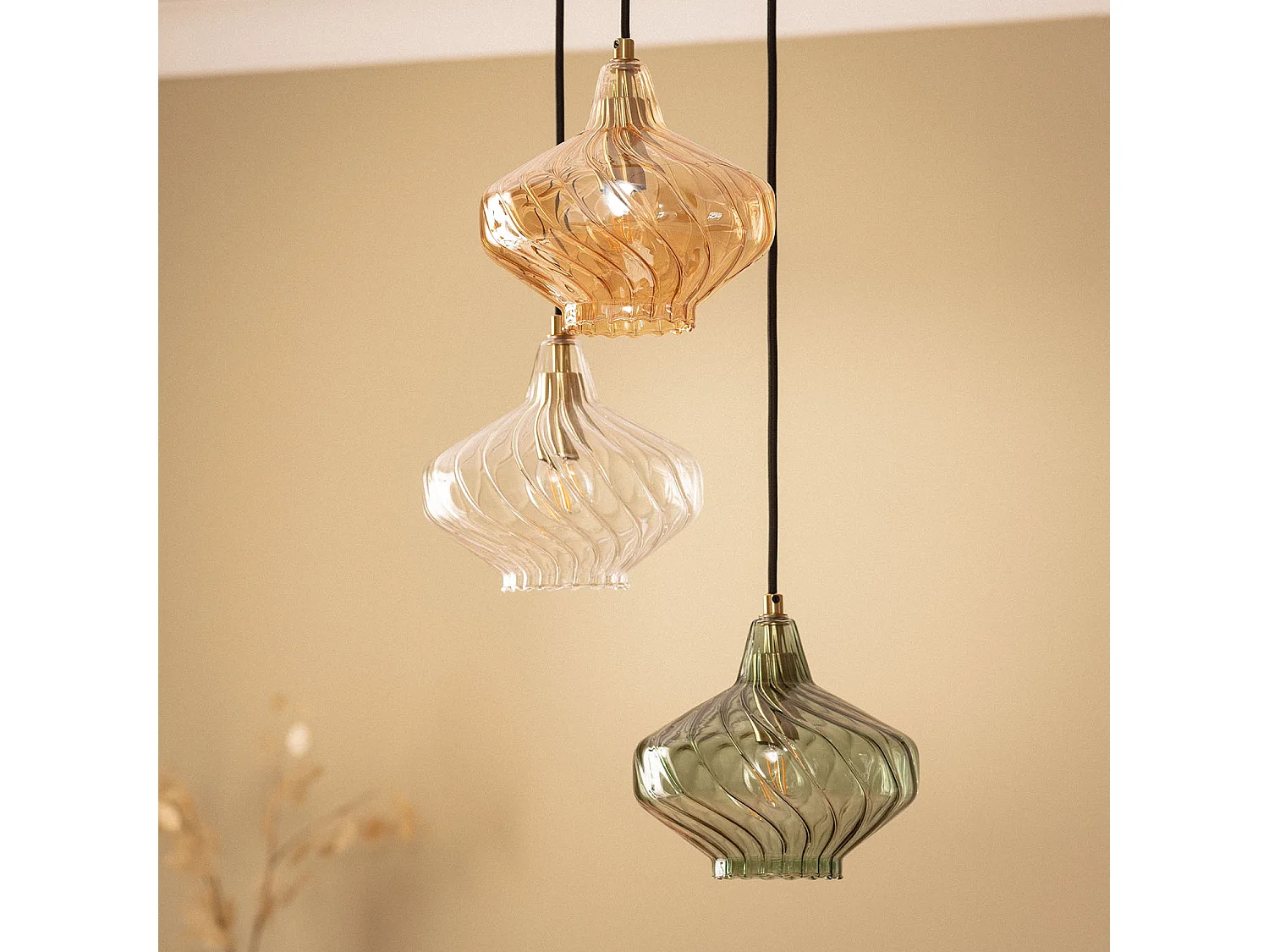 Suspension Métal et Verre 3  Spots Blas Multicolore