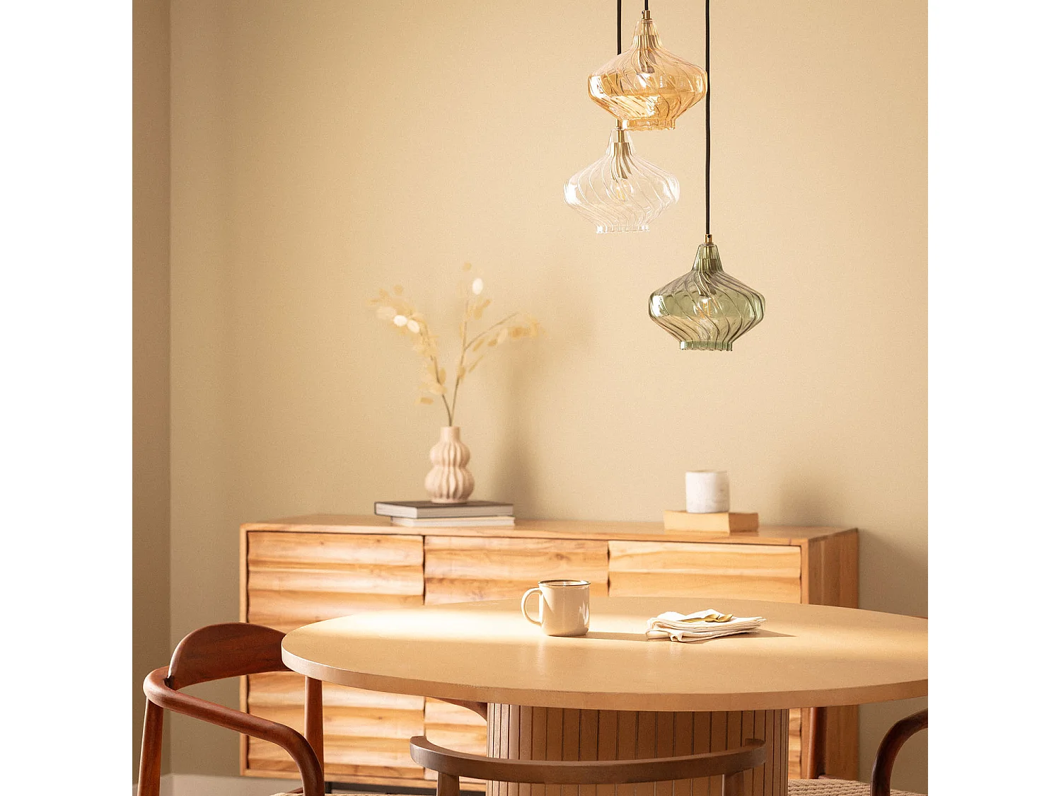 Suspension Métal et Verre 3  Spots Blas Multicolore