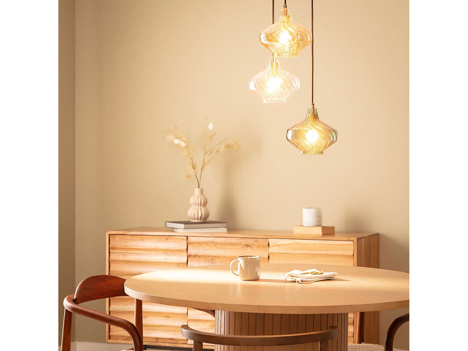 Suspension Métal et Verre 3  Spots Blas Multicolore