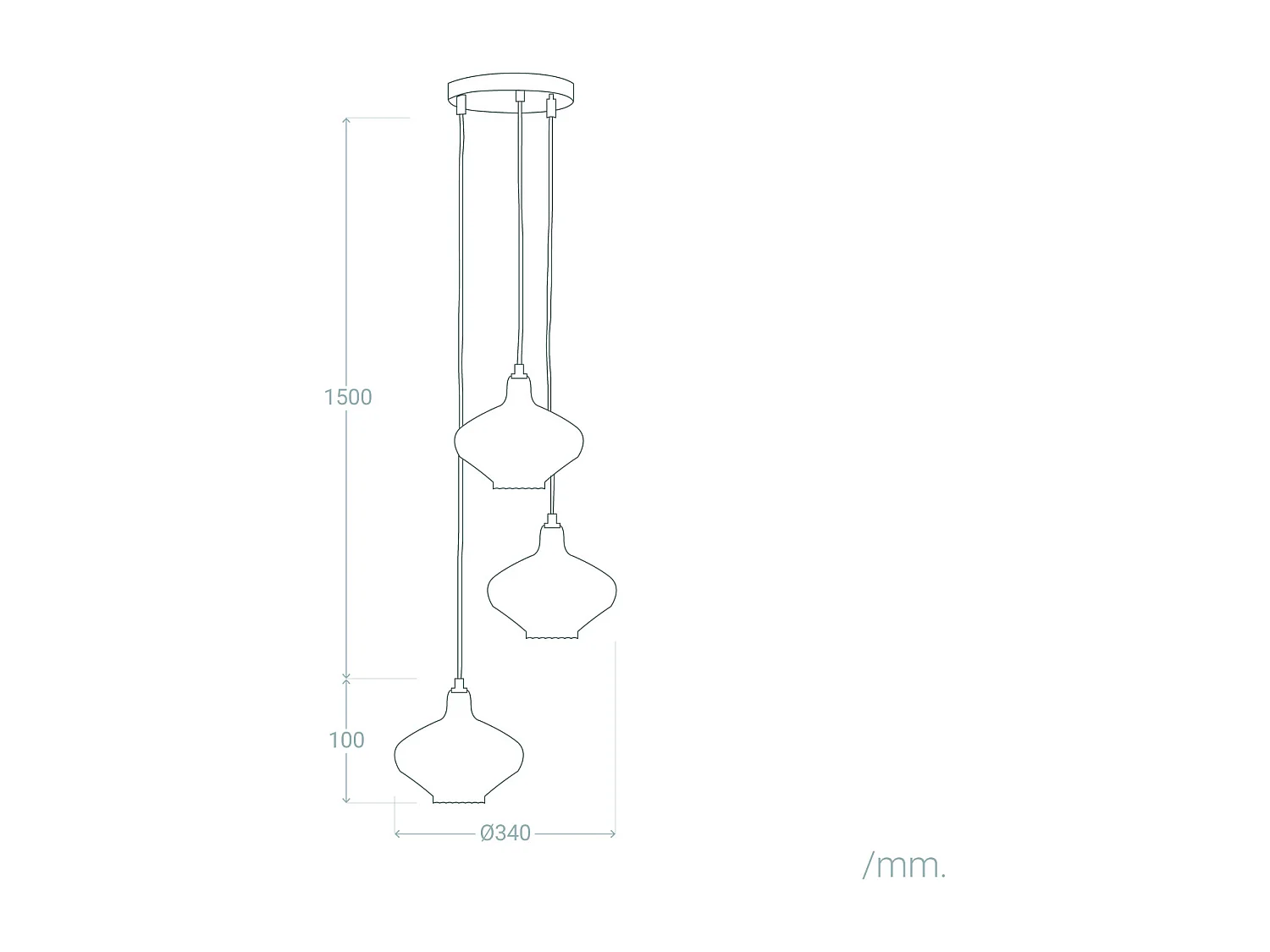 Suspension Métal et Verre 3  Spots Blas Multicolore