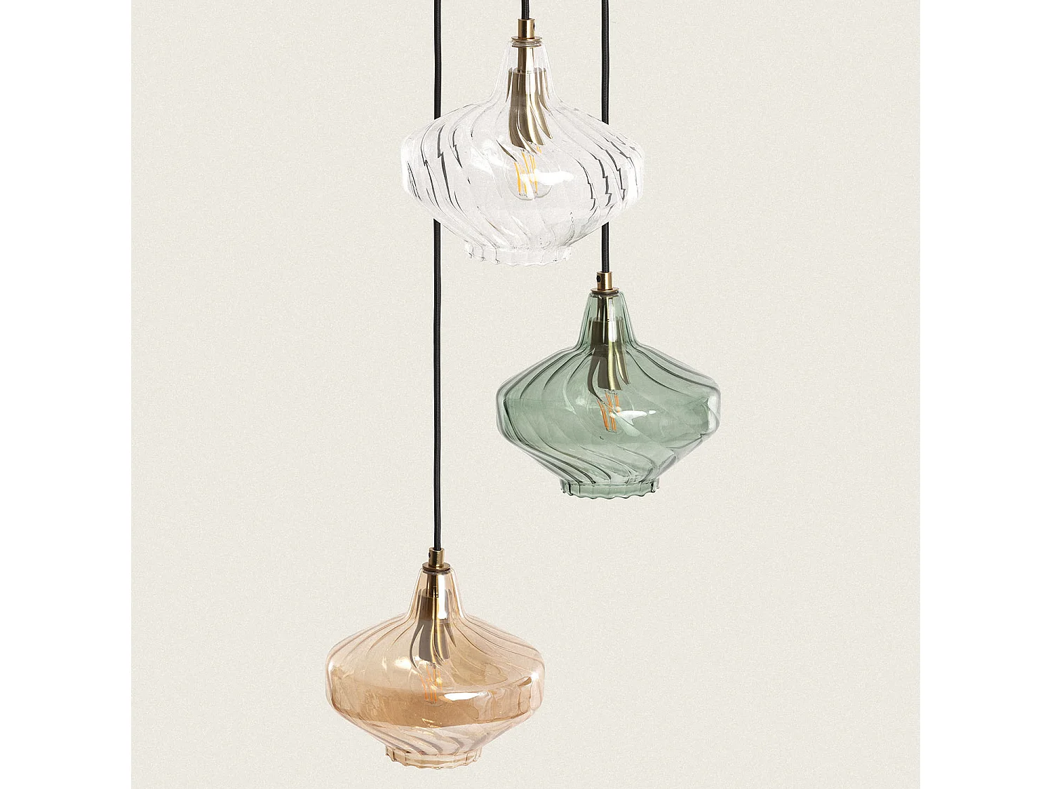 Suspension Métal et Verre 3  Spots Blas Multicolore