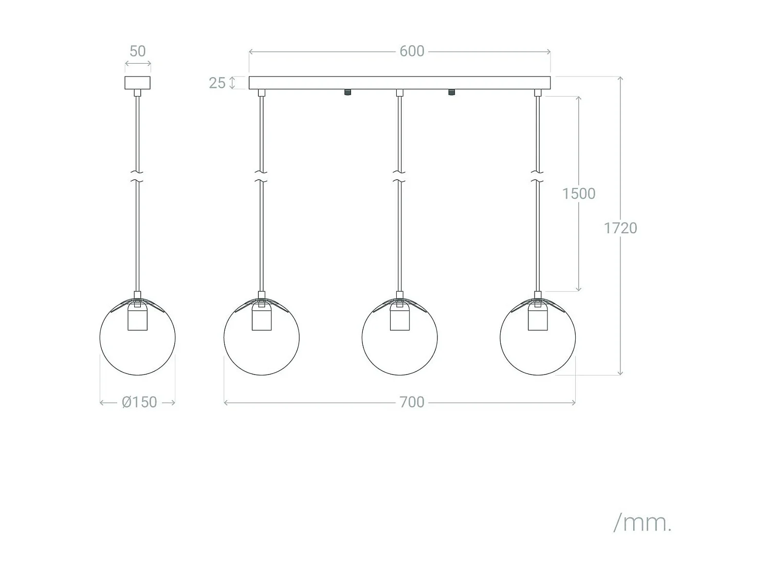 Suspension Métal et Verre Moonlight Brass 3 Spots Doré