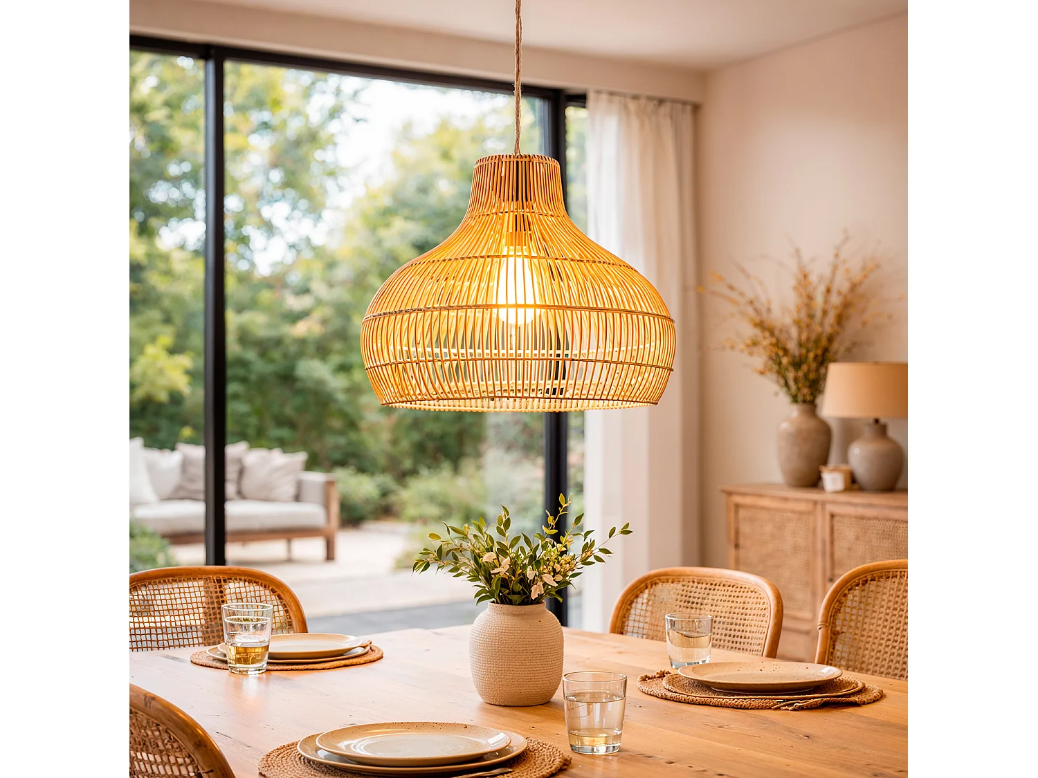 Suspension Rotin Kaikura-M ILUZZIA Textile Naturel