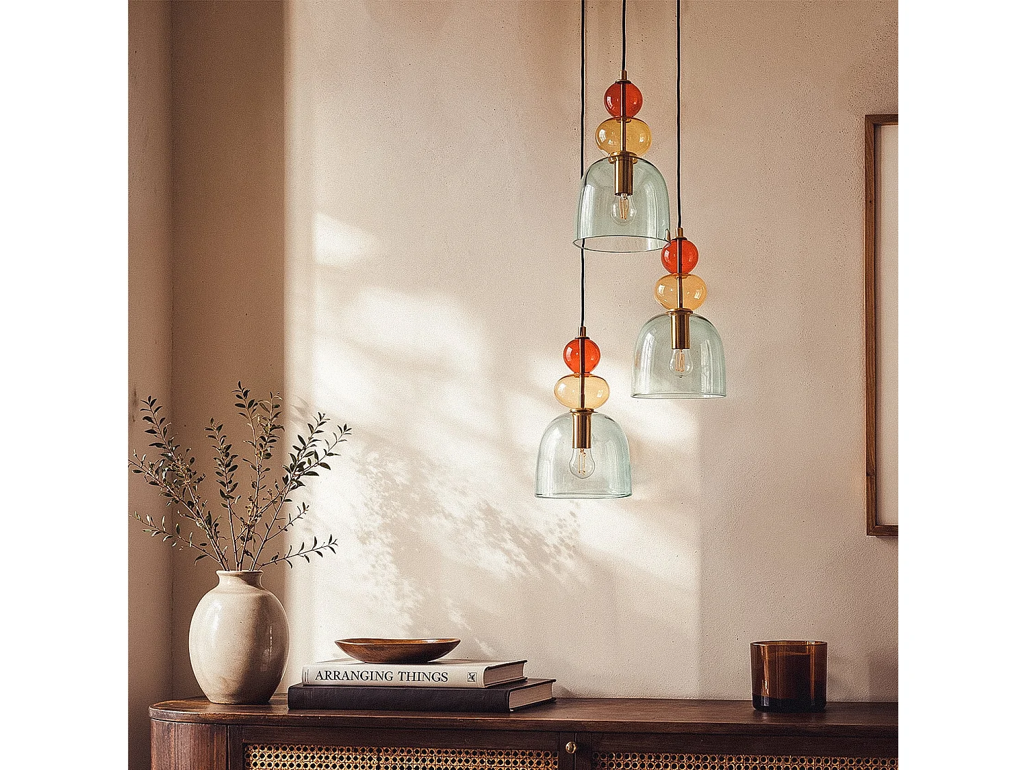Suspension Métal et Verre Tri Baudelaire  Vert