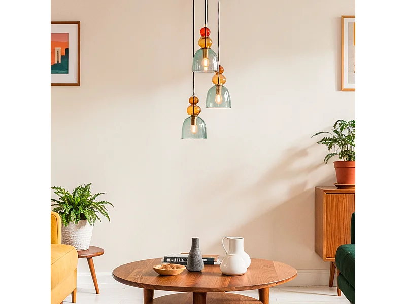 Suspension Métal et Verre Tri Baudelaire  Vert