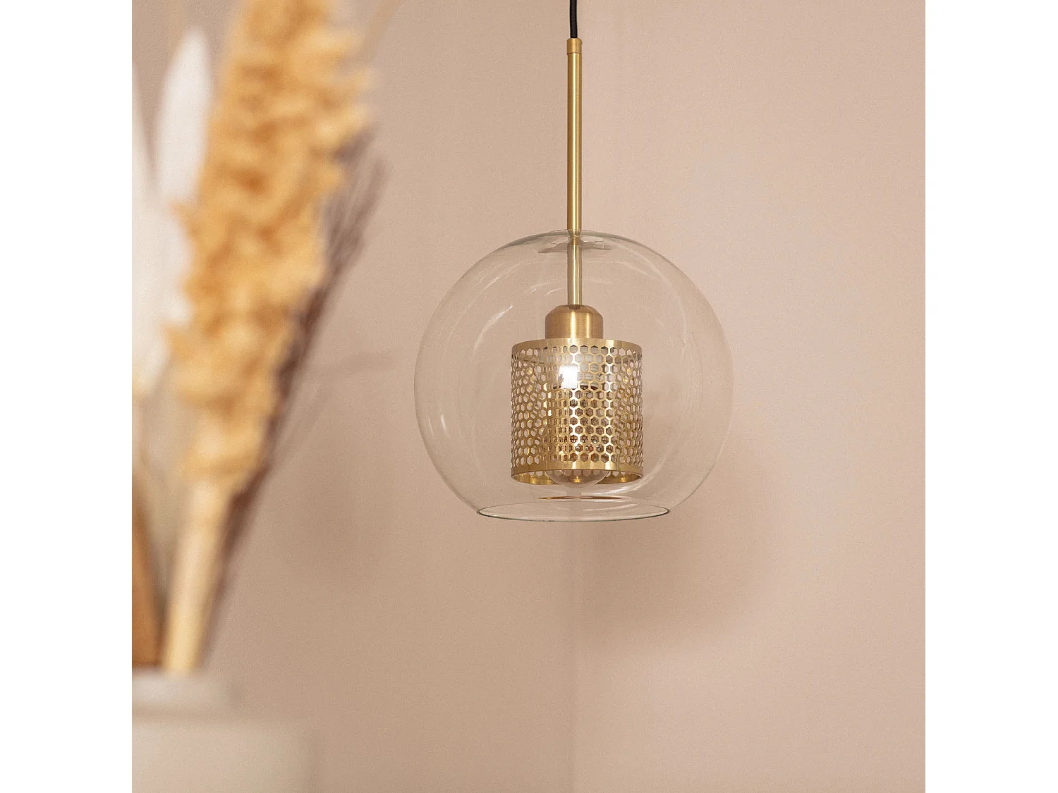 Lámpara Colgante Metal y Cristal Julieta Dorado