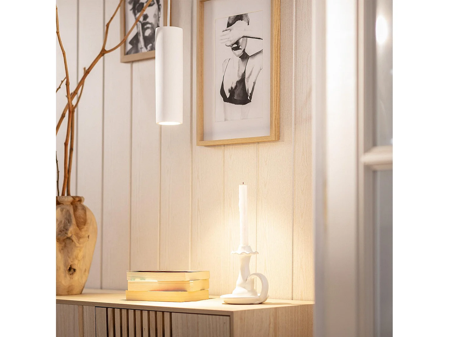 Lampada a Sospensione Gesso Slim Bianco