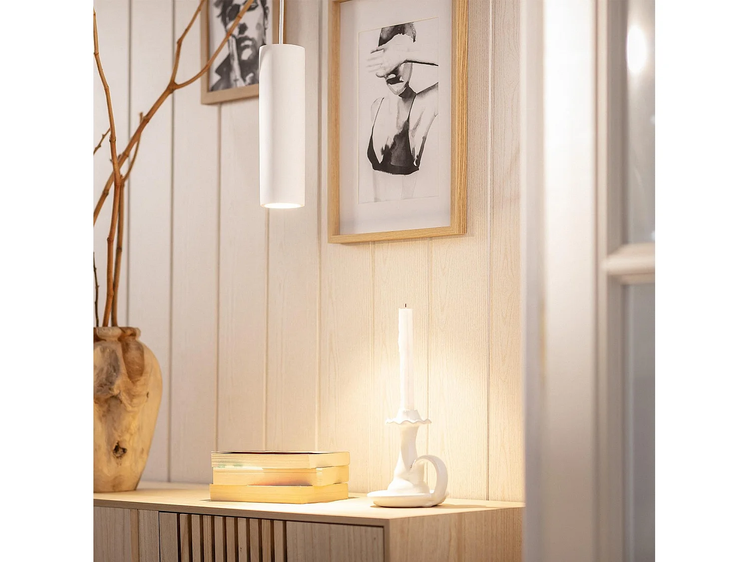 Lampada a Sospensione Gesso Slim Bianco