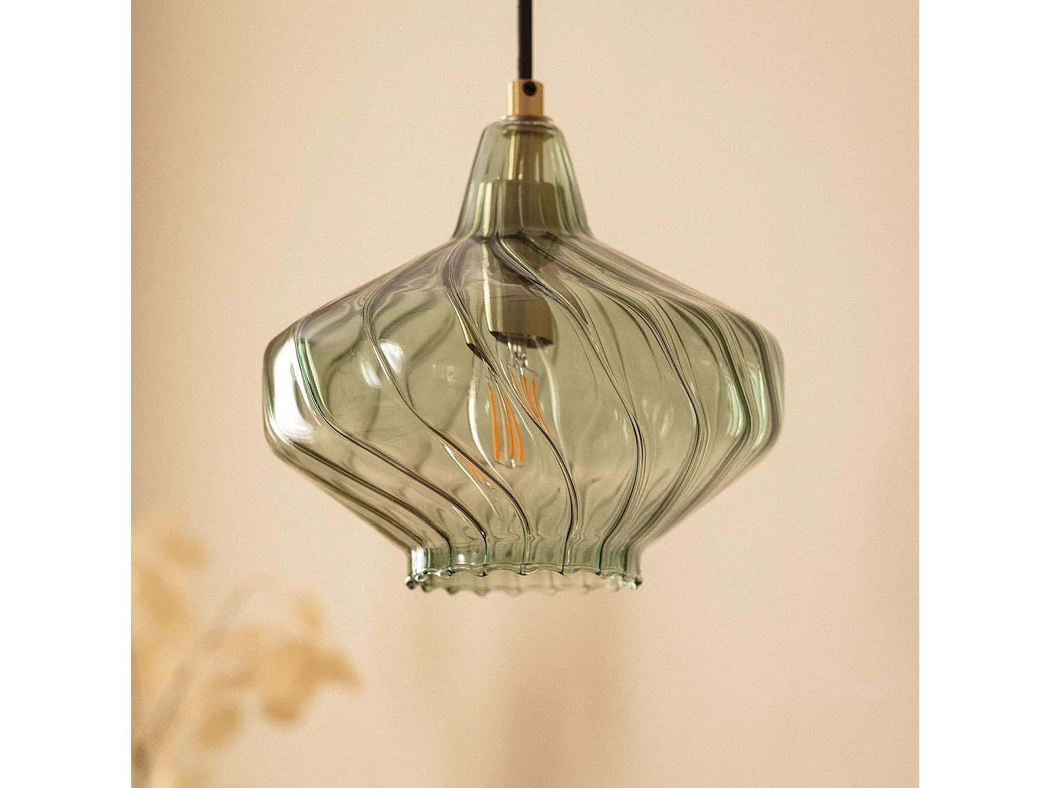 Lampada a Sospensione Vetro Blas Verde Oliva