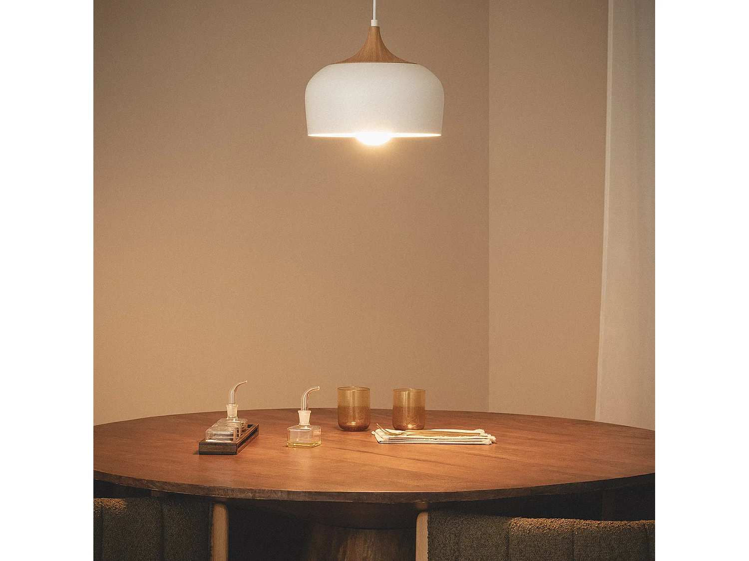 Lámpara Colgante Metal y Madera Serena Blanco