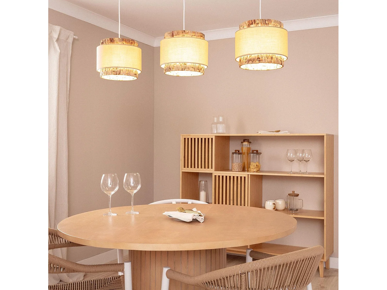 Lámpara Colgante Fibras Naturales Tri Orleans Beige