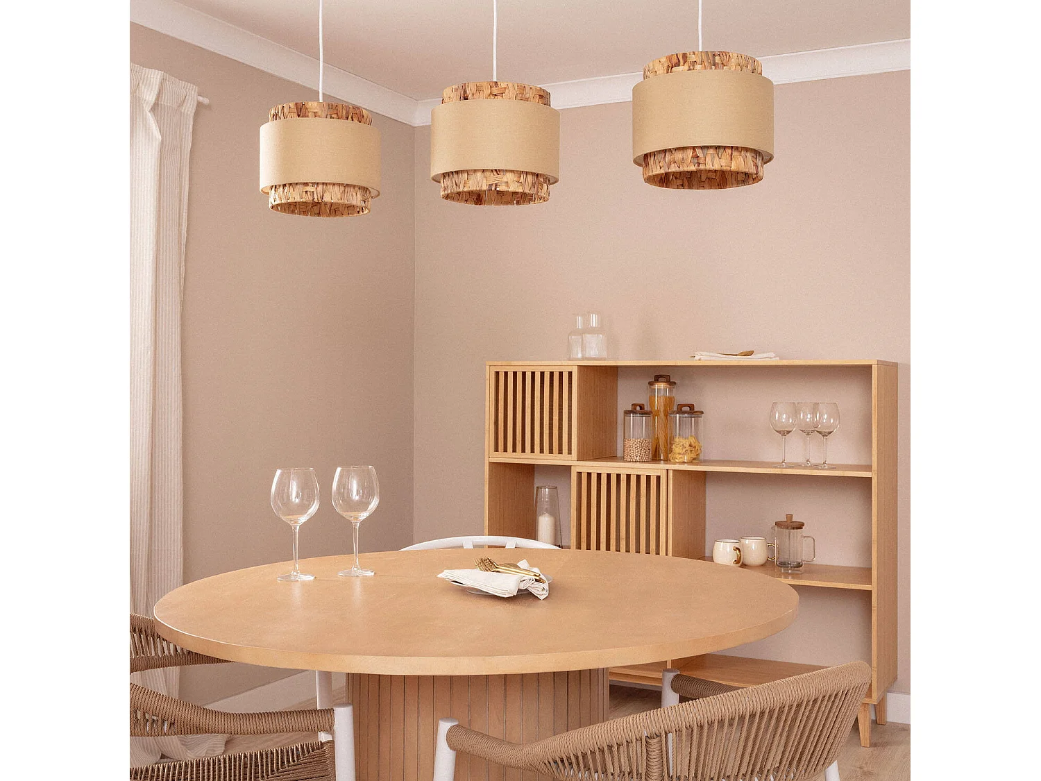 Lámpara Colgante Fibras Naturales Tri Orleans Beige