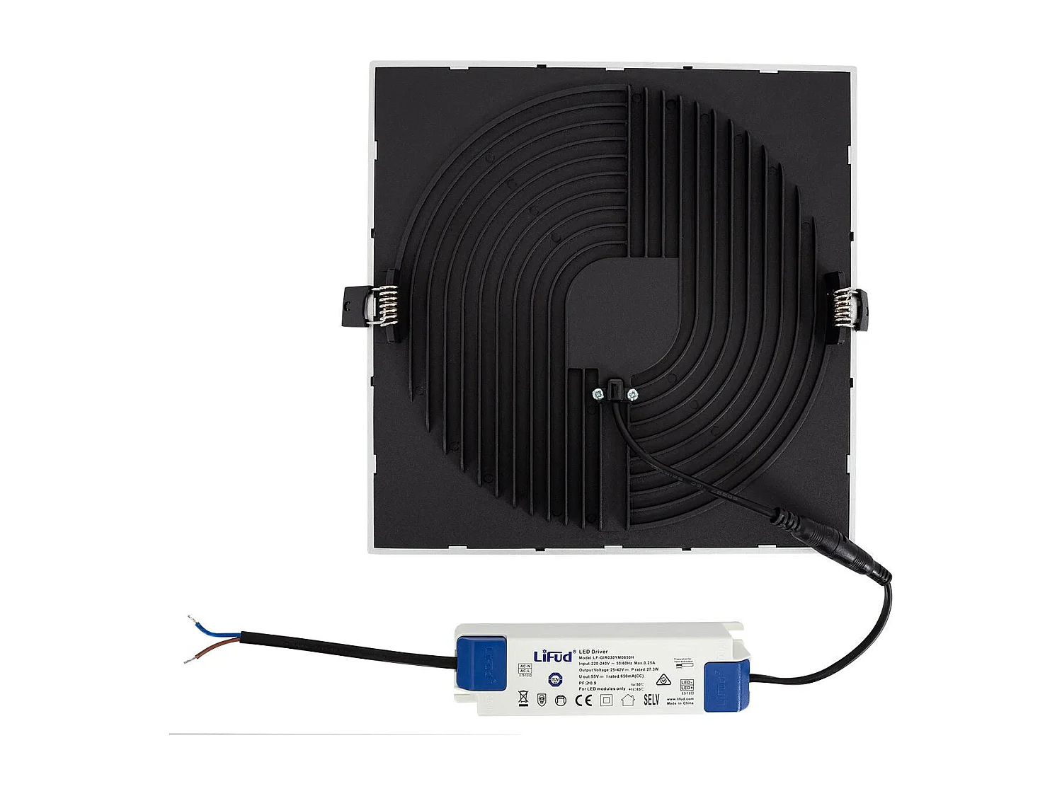 Dalle LED 30W Carrée High Lumen LIFUD Coupe Ø 200 mm Argentée 4000K Blanc neutre