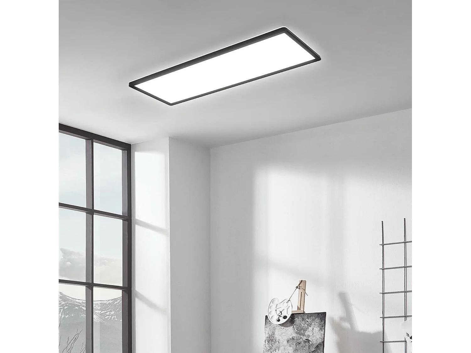 Plafoniera LED 24W Rettangolare SwitchCCT Selezionabile 580x200 mm Doppia Luce Nero Selezionabile (Caldo-Naturale-Freddo)